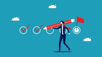 businessman with red pencil and check list on blue background vector