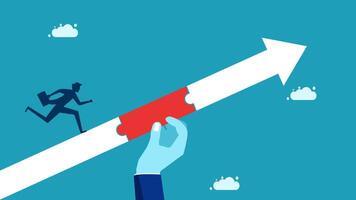 businessman running to the top of a red arrow vector