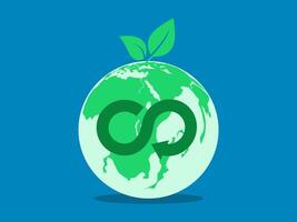 eco earth globe with green leaf icon on blue background vector
