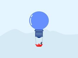 a man is sitting on a boat with a light bulb vector