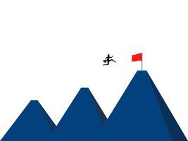 a man is jumping over a mountain with a flag on top vector
