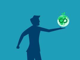 man holding a green globe and a red tie, business concept illustration vector