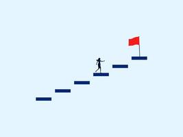 a person is walking up a stairway with a red flag vector