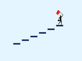 a man is walking up a staircase with a red flag vector