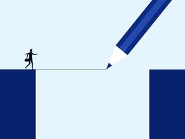 man is walking across a blue line with a pencil vector