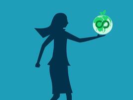 businesswoman holding an apple with the word zero on it vector