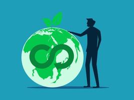 man holding a green globe with the word eco in the middle vector