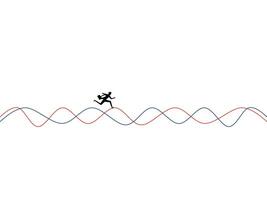 a person running on a wave with red and blue lines vector