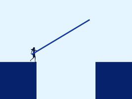 a woman is standing on a bridge with a long pole vector
