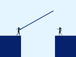 two people are standing on a bridge with a long stick vector