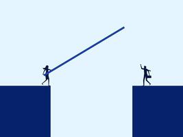 two people are standing on a bridge with a long stick vector