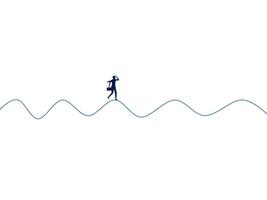 a man is walking on a wave with a wave coming behind him vector