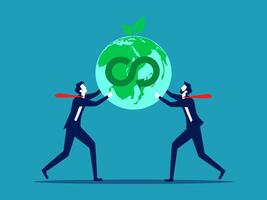two businessmen are holding a globe with the word eco on it vector