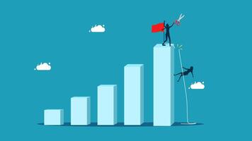 man climbing up the bar chart to reach the top vector