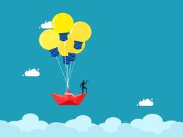 man on paper boat with light bulbs vector