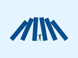 a man standing in front of a mountain of blue blocks vector