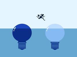 two light bulbs with a woman running in the middle vector