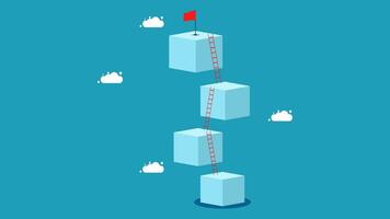 isometric illustration of a ladder going up a cube vector