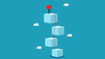 man climbing up the ladder to reach the top of the cube vector
