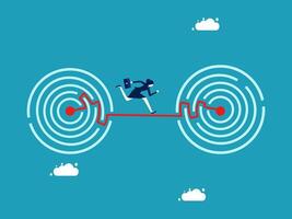 woman running on a line between two circles vector