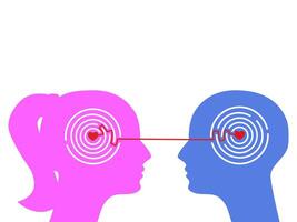 two people are looking at each other with a red dot in the middle vector