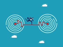 businessman running on a line between two circles vector
