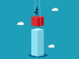 man on a rope hanging from a cube vector