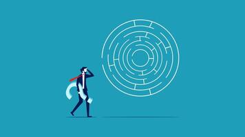 businessman looking at a maze with a person standing in front of it vector
