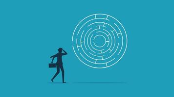 man looking at a maze with a person standing in front of it vector