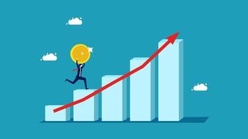 man climbing up the graph chart with a coin vector