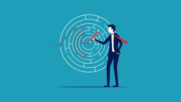man holding a pencil and walking through a maze vector