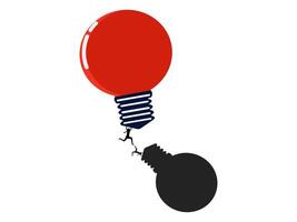 man and red light bulb and a black one are connected by a wire vector