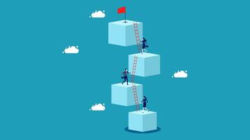 business climbing up the ladder to reach the top of the cube vector