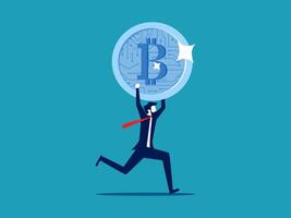 businessman running with bitcoin coin vector
