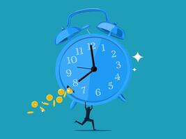man pushing a big clock with money coming out of it vector