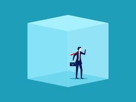 businessman in a cube with a red cape standing in front of it vector