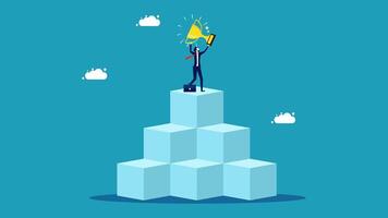 man standing on top of cube blocks with megaphone vector