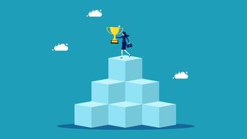 woman standing on top of cube blocks with megaphone vector