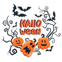 Halloween concept illustration. Halloween design element frame template with bats, scary branches, evil pumpkins, bright design for greeting cards, party, sale, special offer. illustration vector