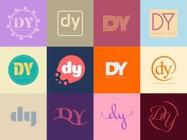 DY logo company template. Letter d and y logotype. Set different classic serif lettering and modern bold text with design elements. Initial font typography. vector