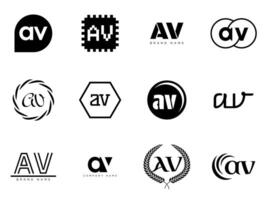 AV logo company template. Letter a and v logotype. Set different classic serif lettering and modern bold text with design elements. Initial font typography. vector