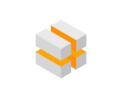 Cube logo, geometric design. Box logotype company, trendy tech emblem in pixel style. vector