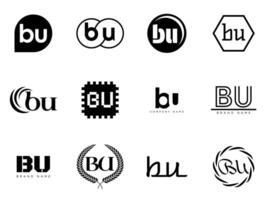 BU logo company template. Letter b and u logotype. Set different classic serif lettering and modern bold text with design elements. Initial font typography. vector