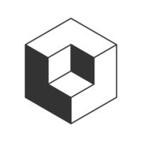 Cube logo, geometric design. Black and white Box logotype company, trendy techno emblem in isometric 3D style. vector