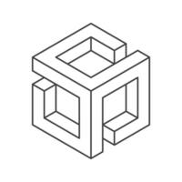 Cube logo, geometric design. Monochrome box logotype company, trendy techno emblem in isometric line style. vector