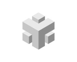 Cube logo, geometric design. Box logotype company, trendy tech emblem in pixel style. vector