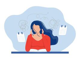 ADHD people concept, girl is a headache because tired of doing work Difficulty learning. Dizzy man. vector
