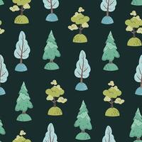 hand drawn color children's seamless pattern with trees in flat style. Children's forest texture for fabric, wallpaper, clothes. vector