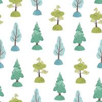 hand drawn color children's seamless pattern with trees in flat style. Children's forest texture for fabric, wallpaper, clothes. vector