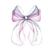 A bow made of pink and white ribbons. Delicate textile transparent bow. watercolor illustration made by hand. Isolated. An element of the design of invitation and greeting wedding cards. vector